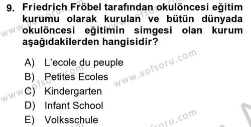 Eğitim Tarihi Dersi 2018 - 2019 Yılı Yaz Okulu Sınavı 9. Soru