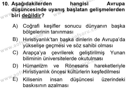 Eğitim Tarihi Dersi 2020 - 2021 Yılı Yaz Okulu Sınavı 10. Soru