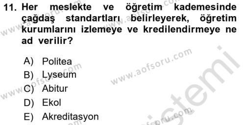 Eğitim Tarihi Dersi 2020 - 2021 Yılı Yaz Okulu Sınavı 11. Soru