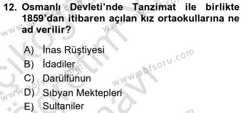 Eğitim Tarihi Dersi 2020 - 2021 Yılı Yaz Okulu Sınavı 12. Soru