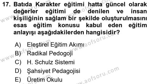 Eğitim Tarihi Dersi 2020 - 2021 Yılı Yaz Okulu Sınavı 17. Soru