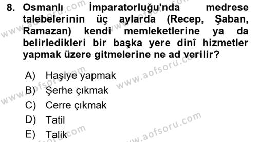 Eğitim Tarihi Dersi 2020 - 2021 Yılı Yaz Okulu Sınavı 8. Soru