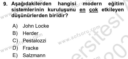 Eğitim Tarihi Dersi 2020 - 2021 Yılı Yaz Okulu Sınavı 9. Soru