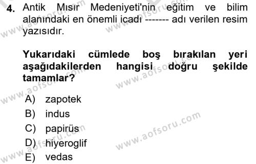 Eğitim Tarihi Dersi 2021 - 2022 Yılı (Vize) Ara Sınavı 4. Soru