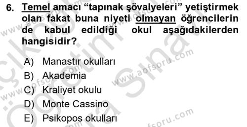 Eğitim Tarihi Dersi 2021 - 2022 Yılı (Vize) Ara Sınavı 6. Soru