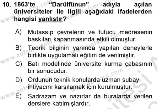 Eğitim Tarihi Dersi 2021 - 2022 Yılı (Final) Dönem Sonu Sınavı 10. Soru