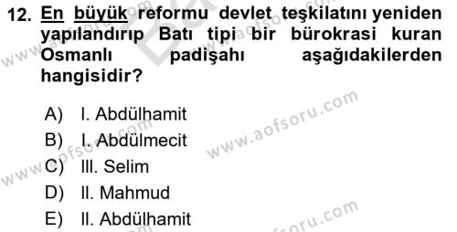 Eğitim Tarihi Dersi 2021 - 2022 Yılı (Final) Dönem Sonu Sınavı 12. Soru