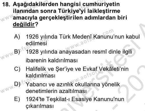 Eğitim Tarihi Dersi 2021 - 2022 Yılı (Final) Dönem Sonu Sınavı 18. Soru