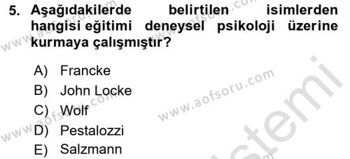 Eğitim Tarihi Dersi 2021 - 2022 Yılı (Final) Dönem Sonu Sınavı 5. Soru