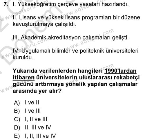 Eğitim Tarihi Dersi 2021 - 2022 Yılı (Final) Dönem Sonu Sınavı 7. Soru