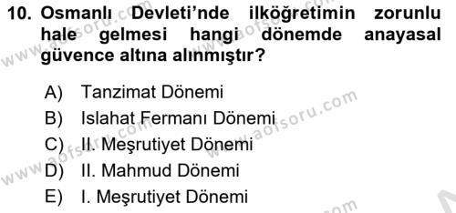 Eğitim Tarihi Dersi 2022 - 2023 Yılı (Final) Dönem Sonu Sınavı 10. Soru