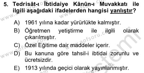 Eğitim Tarihi Dersi 2022 - 2023 Yılı (Final) Dönem Sonu Sınavı 5. Soru