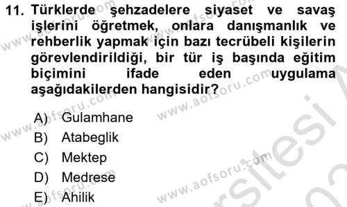 Eğitim Tarihi Dersi 2023 - 2024 Yılı (Vize) Ara Sınavı 11. Soru