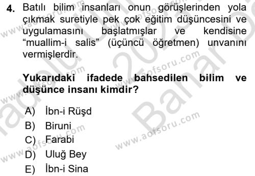 Eğitim Tarihi Dersi 2023 - 2024 Yılı (Vize) Ara Sınavı 4. Soru