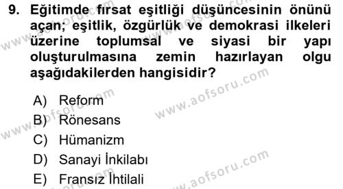 Eğitim Tarihi Dersi 2023 - 2024 Yılı (Vize) Ara Sınavı 9. Soru