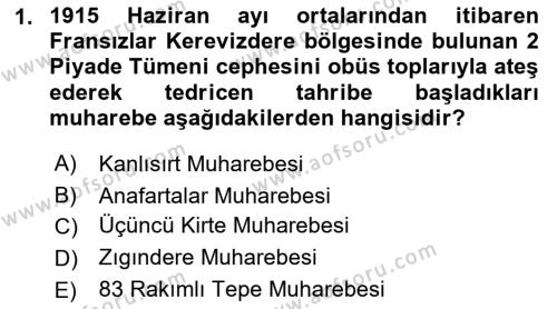 Birinci Dünya Savaşı’nda Türk Cepheleri Dersi 2021 - 2022 Yılı (Vize) Ara Sınavı 1. Soru