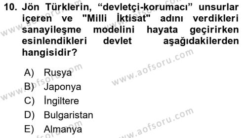 Birinci Dünya Savaşı’nda Türk Cepheleri Dersi 2021 - 2022 Yılı (Vize) Ara Sınavı 10. Soru