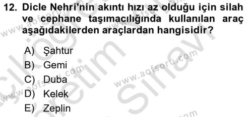 Birinci Dünya Savaşı’nda Türk Cepheleri Dersi 2021 - 2022 Yılı (Vize) Ara Sınavı 12. Soru