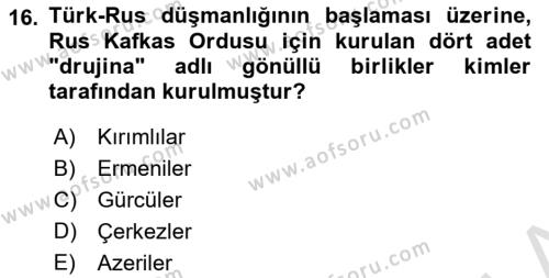 Birinci Dünya Savaşı’nda Türk Cepheleri Dersi 2021 - 2022 Yılı (Vize) Ara Sınavı 16. Soru