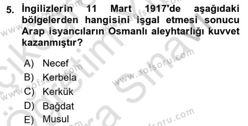 Birinci Dünya Savaşı’nda Türk Cepheleri Dersi 2021 - 2022 Yılı (Vize) Ara Sınavı 5. Soru