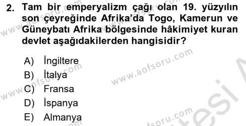 Birinci Dünya Savaşı’nda Türk Cepheleri Dersi 2021 - 2022 Yılı (Final) Dönem Sonu Sınavı 2. Soru