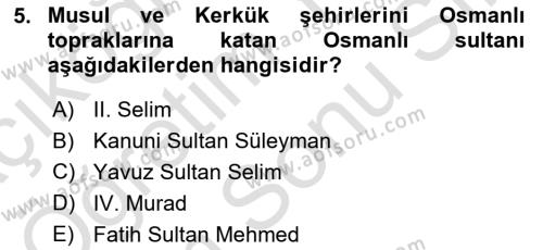 Birinci Dünya Savaşı’nda Türk Cepheleri Dersi 2021 - 2022 Yılı (Final) Dönem Sonu Sınavı 5. Soru