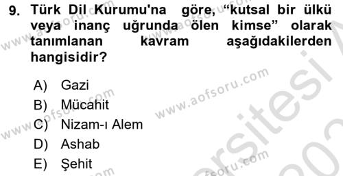 Birinci Dünya Savaşı’nda Türk Cepheleri Dersi 2021 - 2022 Yılı (Final) Dönem Sonu Sınavı 9. Soru