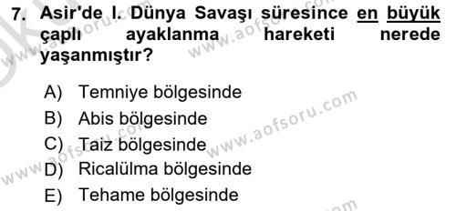 Birinci Dünya Savaşı’nda Türk Cepheleri Dersi 2021 - 2022 Yılı Yaz Okulu Sınavı 7. Soru