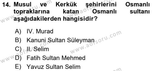 Birinci Dünya Savaşı’nda Türk Cepheleri Dersi 2023 - 2024 Yılı (Vize) Ara Sınavı 14. Soru