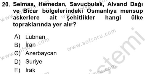 Birinci Dünya Savaşı’nda Türk Cepheleri Dersi 2023 - 2024 Yılı (Final) Dönem Sonu Sınavı 20. Soru