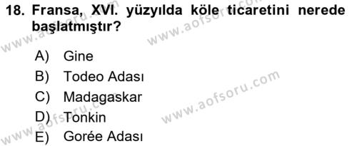 Sömürgecilik Tarihi (Avrupa-Amerika) Dersi 2019 - 2020 Yılı (Vize) Ara Sınavı 18. Soru