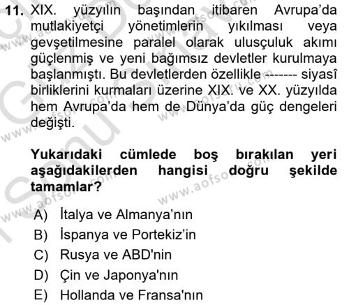 Sömürgecilik Tarihi (Avrupa-Amerika) Dersi 2019 - 2020 Yılı (Final) Dönem Sonu Sınavı 11. Soru