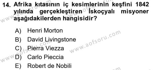 Sömürgecilik Tarihi (Avrupa-Amerika) Dersi 2019 - 2020 Yılı (Final) Dönem Sonu Sınavı 14. Soru
