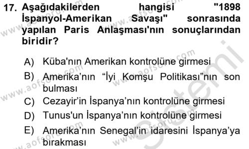 Sömürgecilik Tarihi (Avrupa-Amerika) Dersi 2019 - 2020 Yılı (Final) Dönem Sonu Sınavı 17. Soru