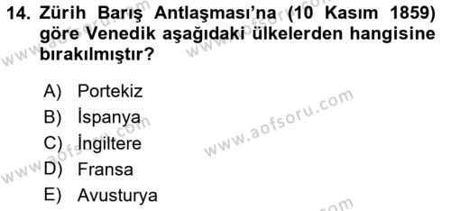 Sömürgecilik Tarihi (Avrupa-Amerika) Dersi 2020 - 2021 Yılı Yaz Okulu Sınavı 14. Soru