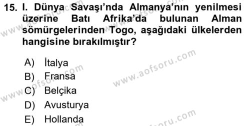 Sömürgecilik Tarihi (Avrupa-Amerika) Dersi 2020 - 2021 Yılı Yaz Okulu Sınavı 15. Soru