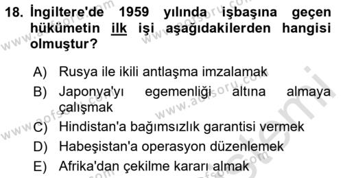 Sömürgecilik Tarihi (Avrupa-Amerika) Dersi 2020 - 2021 Yılı Yaz Okulu Sınavı 18. Soru