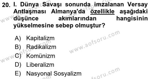 Sömürgecilik Tarihi (Avrupa-Amerika) Dersi 2020 - 2021 Yılı Yaz Okulu Sınavı 20. Soru