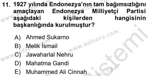 Sömürgecilik Tarihi (Avrupa-Amerika) Dersi 2021 - 2022 Yılı (Vize) Ara Sınavı 11. Soru