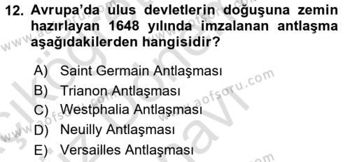 Sömürgecilik Tarihi (Avrupa-Amerika) Dersi 2021 - 2022 Yılı (Final) Dönem Sonu Sınavı 12. Soru