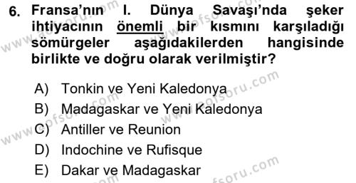 Sömürgecilik Tarihi (Avrupa-Amerika) Dersi 2021 - 2022 Yılı (Final) Dönem Sonu Sınavı 6. Soru