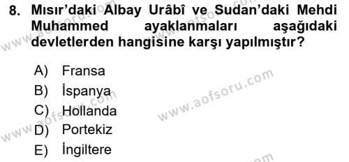 Sömürgecilik Tarihi (Avrupa-Amerika) Dersi 2021 - 2022 Yılı (Final) Dönem Sonu Sınavı 8. Soru