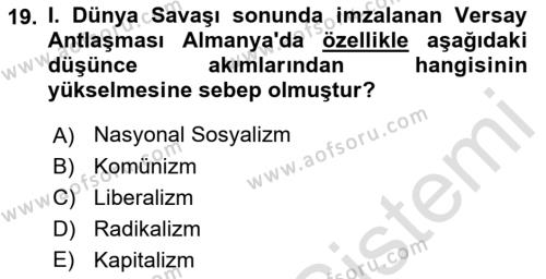 Sömürgecilik Tarihi (Avrupa-Amerika) Dersi 2021 - 2022 Yılı Yaz Okulu Sınavı 19. Soru