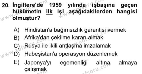 Sömürgecilik Tarihi (Avrupa-Amerika) Dersi 2021 - 2022 Yılı Yaz Okulu Sınavı 20. Soru