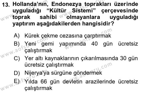 Sömürgecilik Tarihi (Avrupa-Amerika) Dersi 2022 - 2023 Yılı (Vize) Ara Sınavı 13. Soru