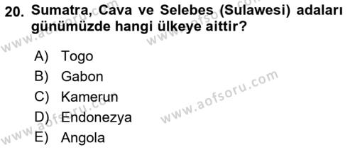 Sömürgecilik Tarihi (Avrupa-Amerika) Dersi 2022 - 2023 Yılı (Vize) Ara Sınavı 20. Soru