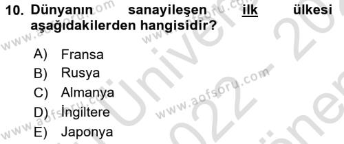 Sömürgecilik Tarihi (Avrupa-Amerika) Dersi 2022 - 2023 Yılı (Final) Dönem Sonu Sınavı 10. Soru