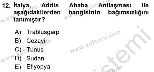 Sömürgecilik Tarihi (Avrupa-Amerika) Dersi 2022 - 2023 Yılı (Final) Dönem Sonu Sınavı 12. Soru