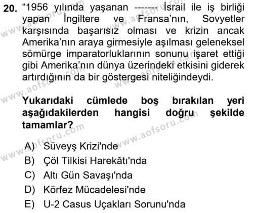 Sömürgecilik Tarihi (Avrupa-Amerika) Dersi 2022 - 2023 Yılı (Final) Dönem Sonu Sınavı 20. Soru