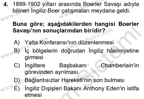 Sömürgecilik Tarihi (Avrupa-Amerika) Dersi 2022 - 2023 Yılı (Final) Dönem Sonu Sınavı 4. Soru